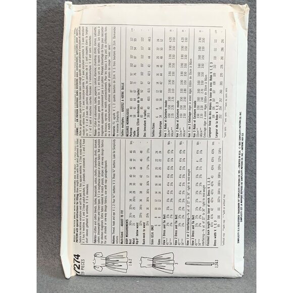 Simplicity Easy to Sew Dress Pattern 7274 Size 10-18 Vintage - uncut - Picture 2 of 2